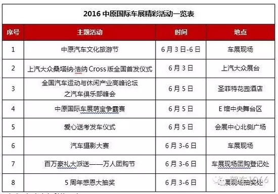 2016中原國際車展精彩活動(dòng)一覽表