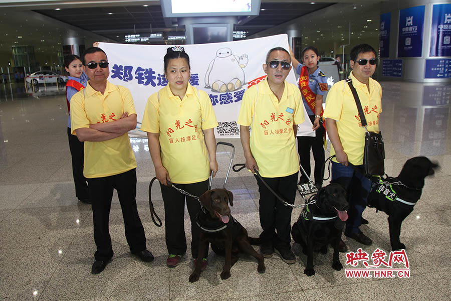 他們此次攜帶的導(dǎo)盲犬名字分別叫A米、戴安娜、凱西，A米是鄭州市第一條導(dǎo)盲犬。