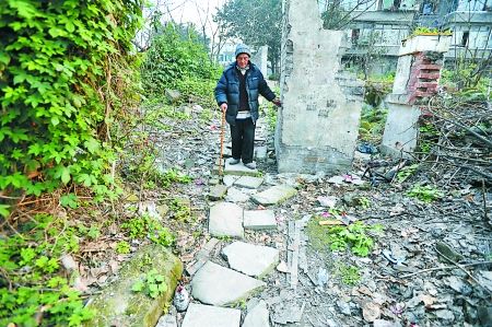 昨日，大渡口區(qū)，徐建高老人走在他鋪成的石子路上。 記者 張路橋 攝