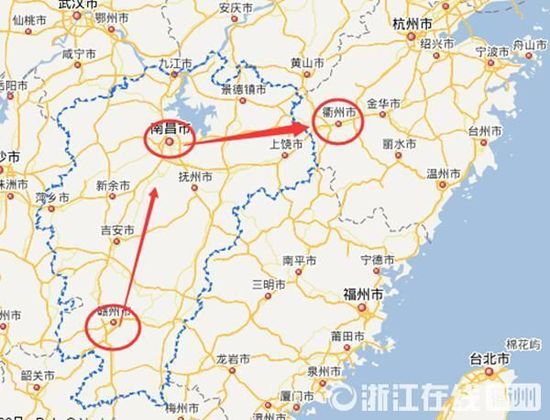 贛州到南昌高速公路400公里左右，南昌到浙江江山高速公路400多公里