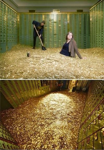 瑞典網(wǎng)店推出“金錢浴”，800萬枚硬幣堆成金“浴池”。