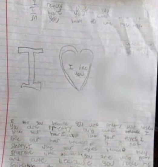 9歲男童給同伴女同學(xué)寫的情書。