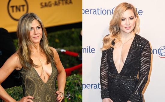 Jennifer Aniston & Kate Hudson出席重要場(chǎng)合也穿低胸裝。（圖片來源：臺(tái)灣東森新聞云）
