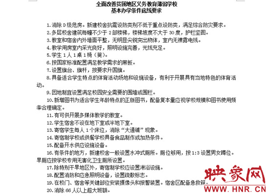 全面改善貧困地區(qū)義務教育薄弱學?；巨k學條件底線要求