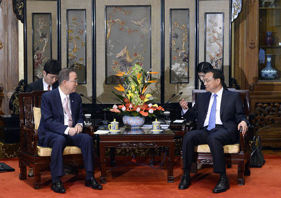 國務(wù)院李克強(qiáng)會(huì)見聯(lián)合國秘書長(zhǎng)潘基文