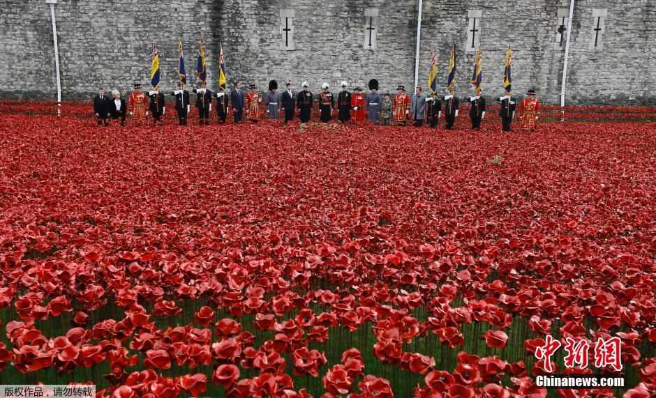 當(dāng)?shù)貢r間2014年11月10日，英國倫敦，倫敦塔周邊“種植”了888246朵陶瓷材質(zhì)的罌粟花，以此紀