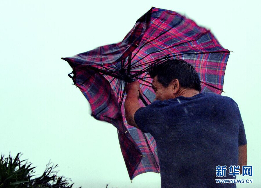 8月8日，福建省石獅市漁民在風雨中前行。
