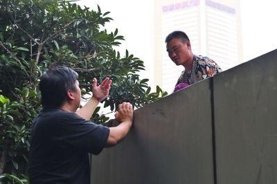 黃主任站在獨木樁上與男子交談了近半小時。