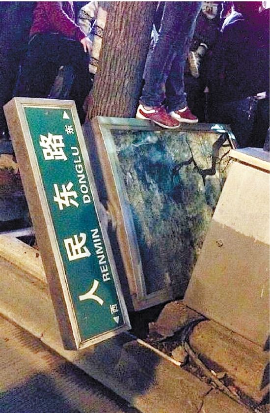 路牌都踩翻，還有人上了樹，城管不出手，也確實不大合適。
