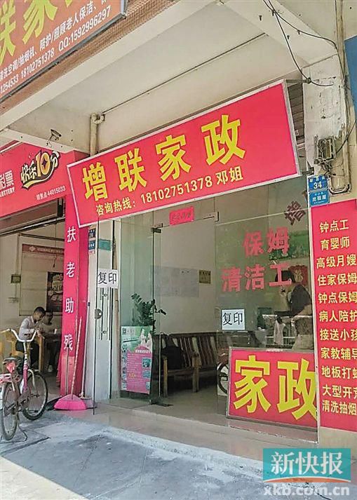 介紹涉事保姆給官女士的增聯(lián)家政。 新快報(bào)記者 彭程/攝