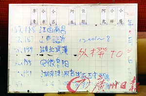 警方繳獲的團伙分工區(qū)域及工分板。廣州日報記者莫偉濃攝