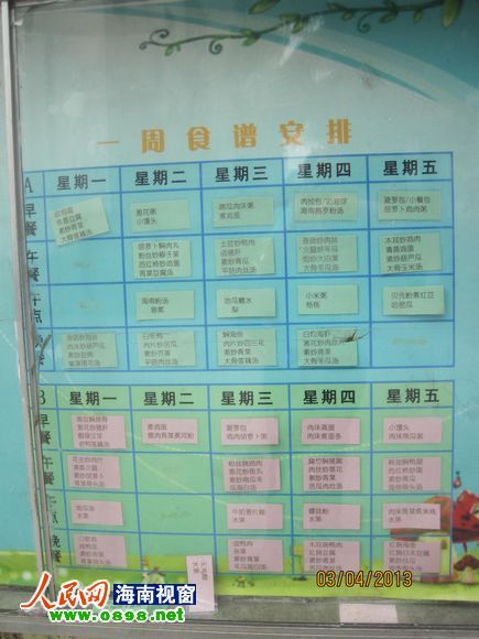 幼兒園公布的食譜，但家長(zhǎng)稱(chēng)并未真正執(zhí)行